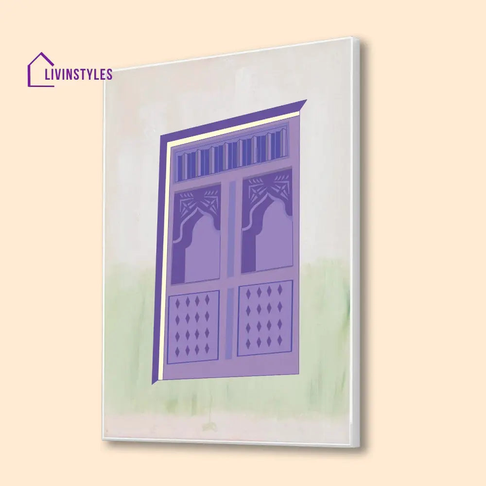 Luxurious Purple Window Canvas Wall Painting 16 X 20 Inch / White Floating Frame