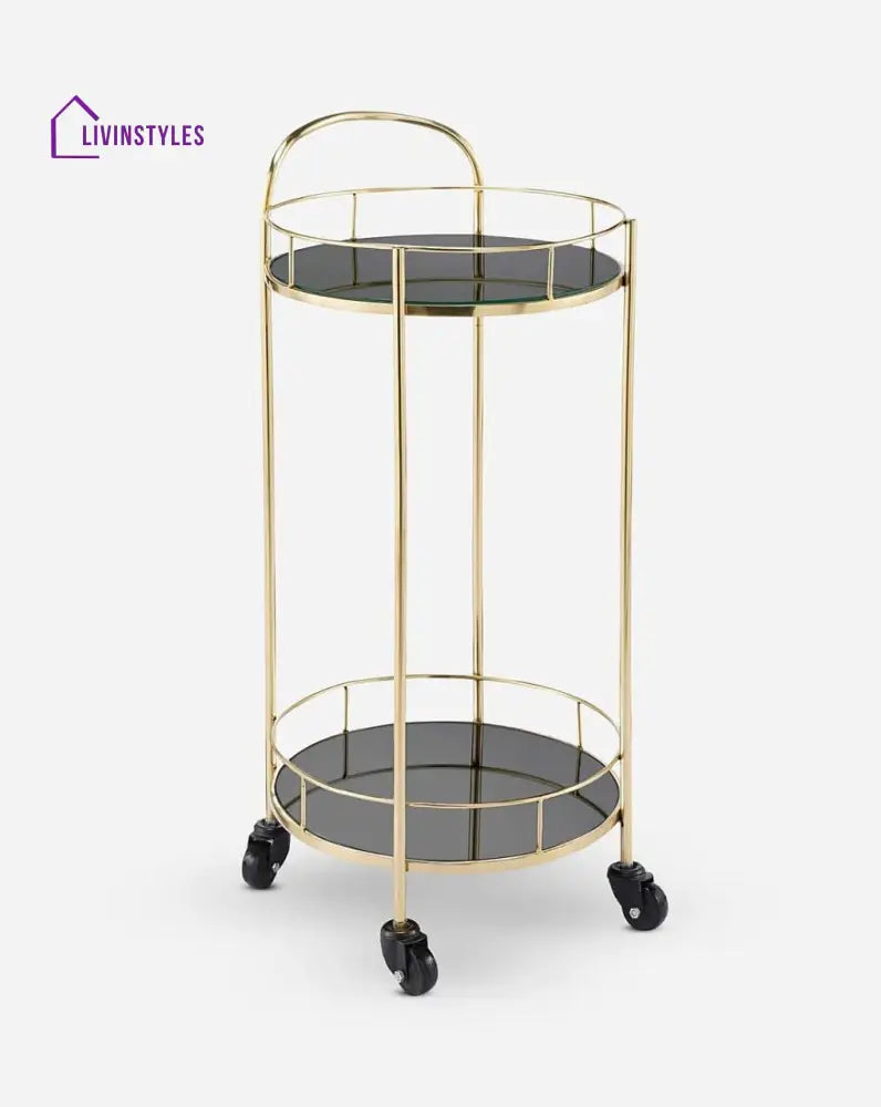 Luxurious Round Trolley with Black Glass Top