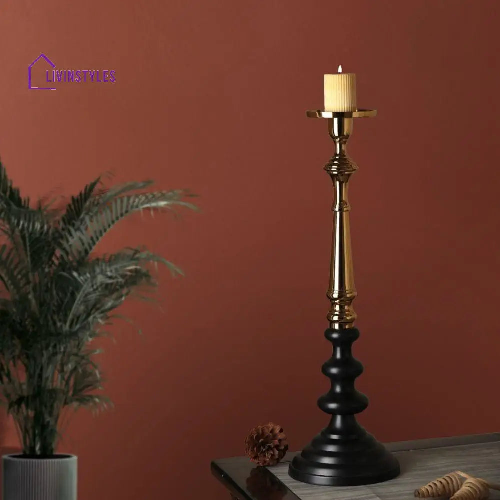 Lydia Pillar Large Candle Holder Black & Gold