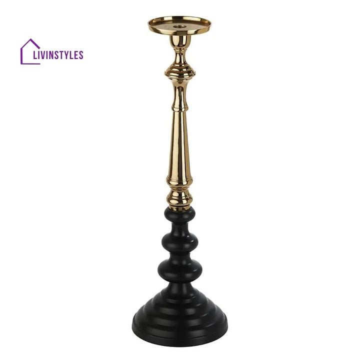 Lydia Pillar Large Candle Holder Black & Gold