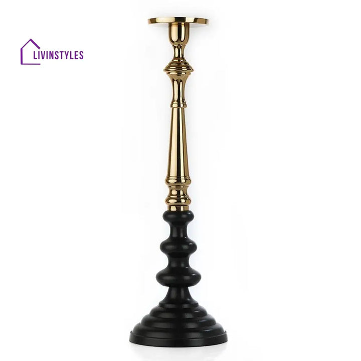 Lydia Pillar Large Candle Holder Black & Gold