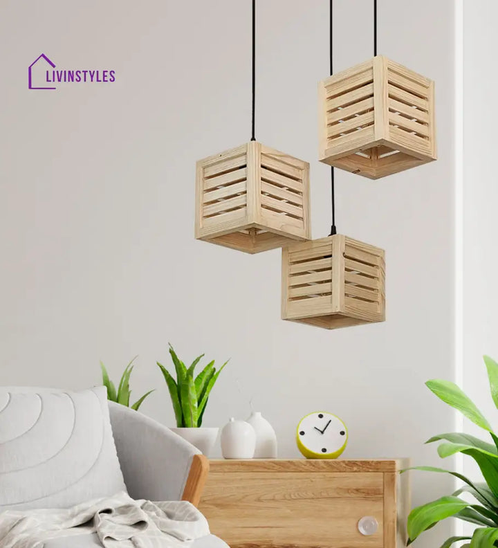 Lyon Beige Wooden Cluster Hanging Lamp Lamps