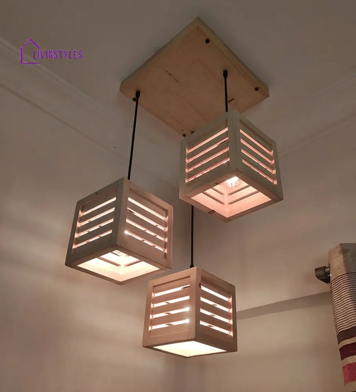 Lyon Beige Wooden Cluster Hanging Lamp Lamps