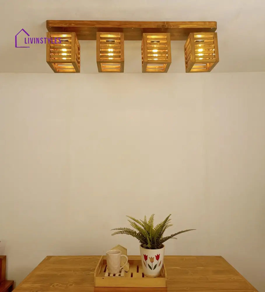 Lyon Brown Wooden 4 Series Ceiling Lamp Lights