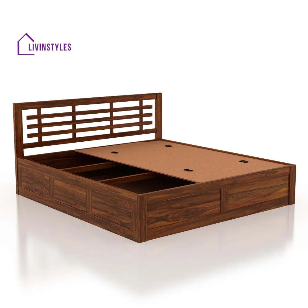 Lyon Solid Sheesham Wood Bed With Box Storage - 1 Year Warranty