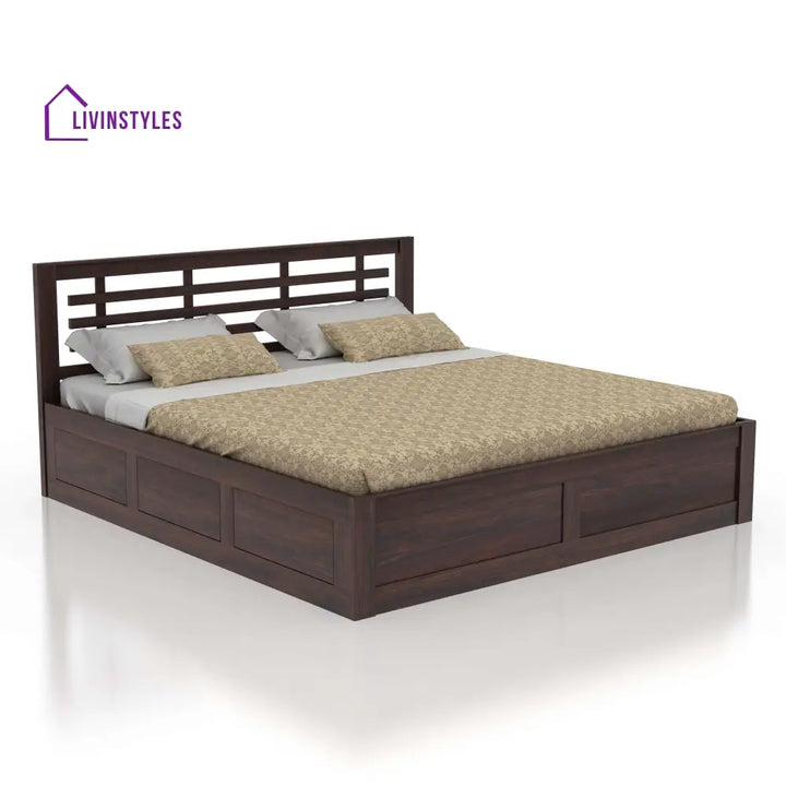 Lyon Solid Sheesham Wood Bed With Box Storage - 1 Year Warranty