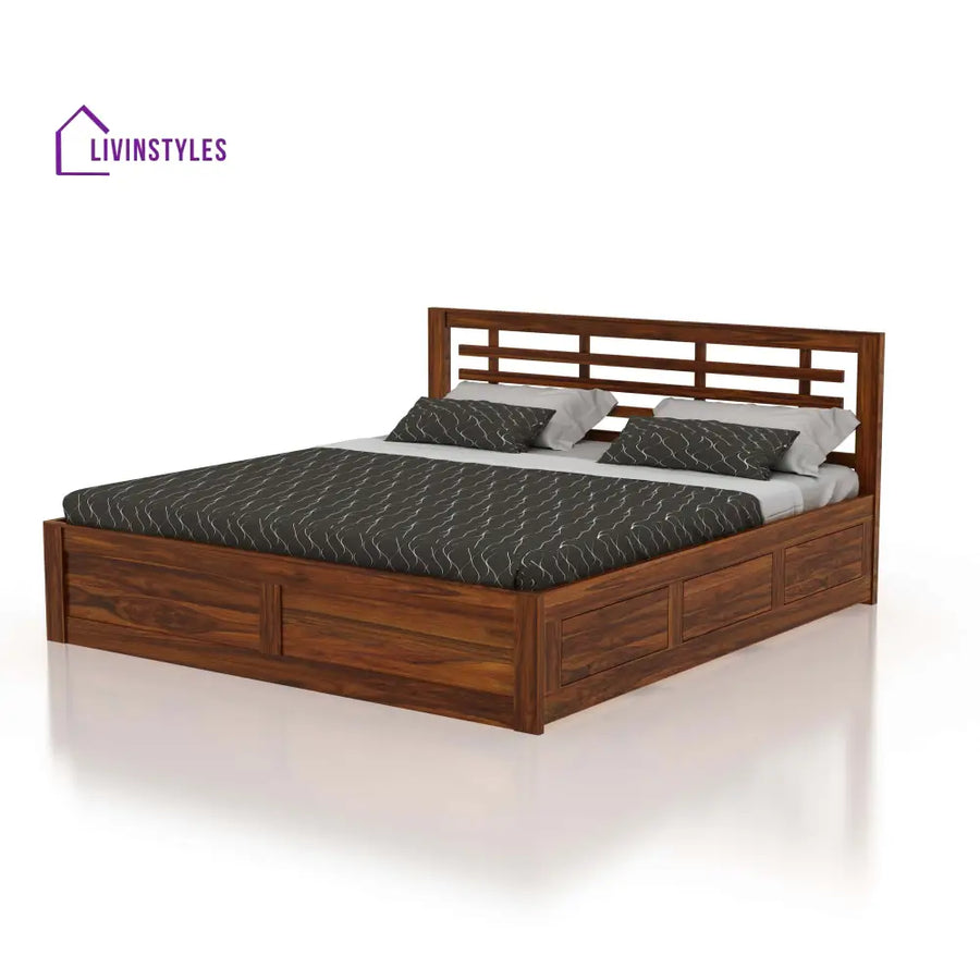 Lyon Solid Sheesham Wood Bed With Box Storage - 1 Year Warranty