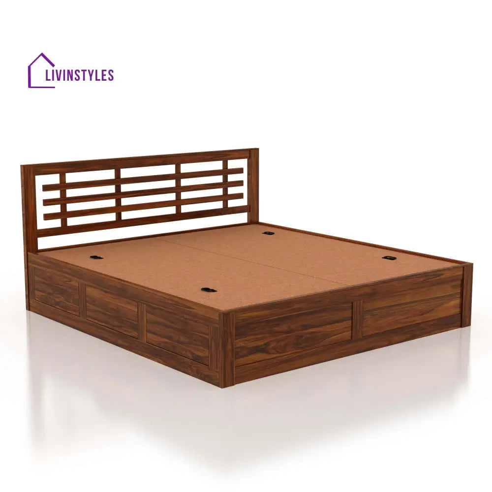 Lyon Solid Sheesham Wood Bed With Box Storage - 1 Year Warranty