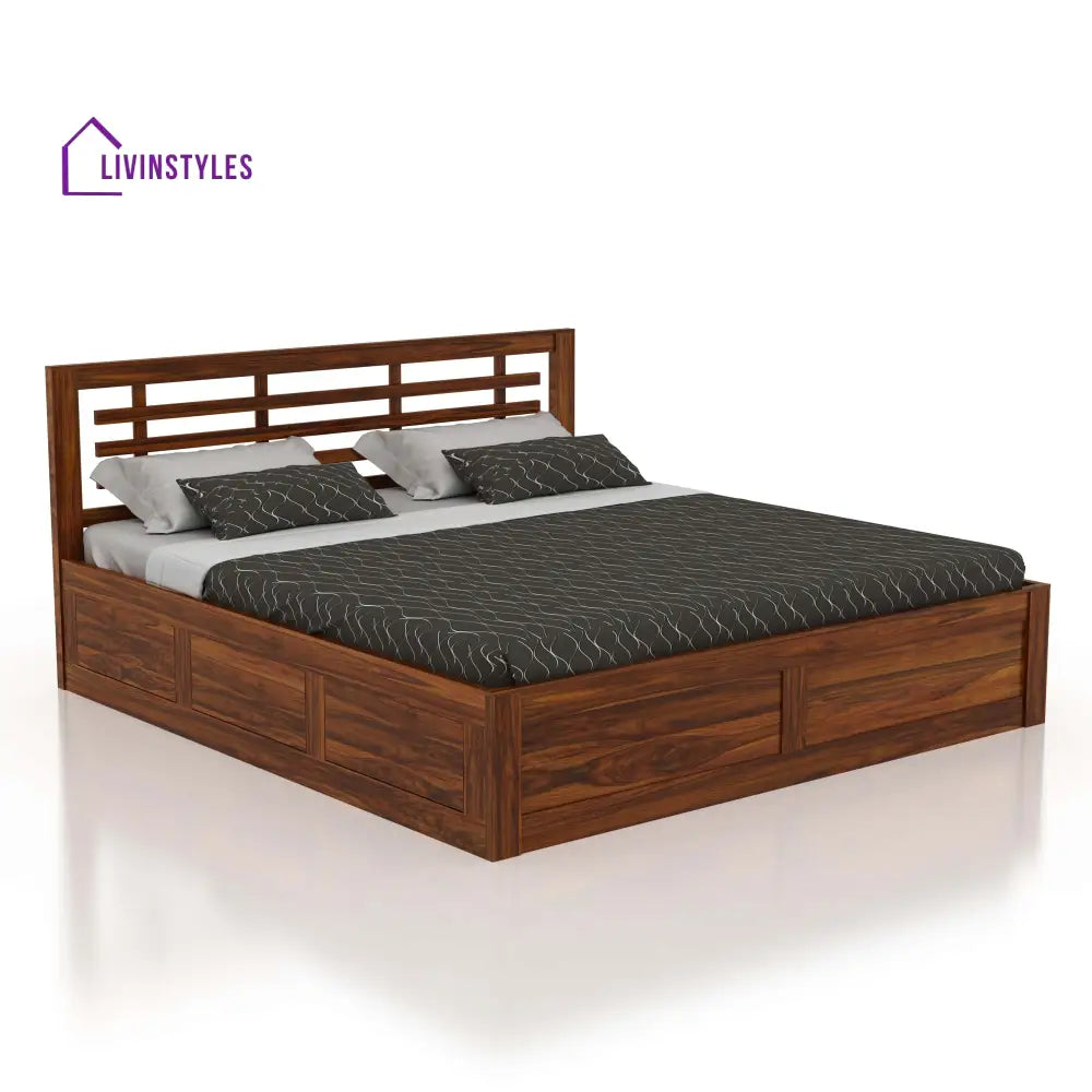 Lyon Solid Sheesham Wood Bed With Box Storage - 1 Year Warranty