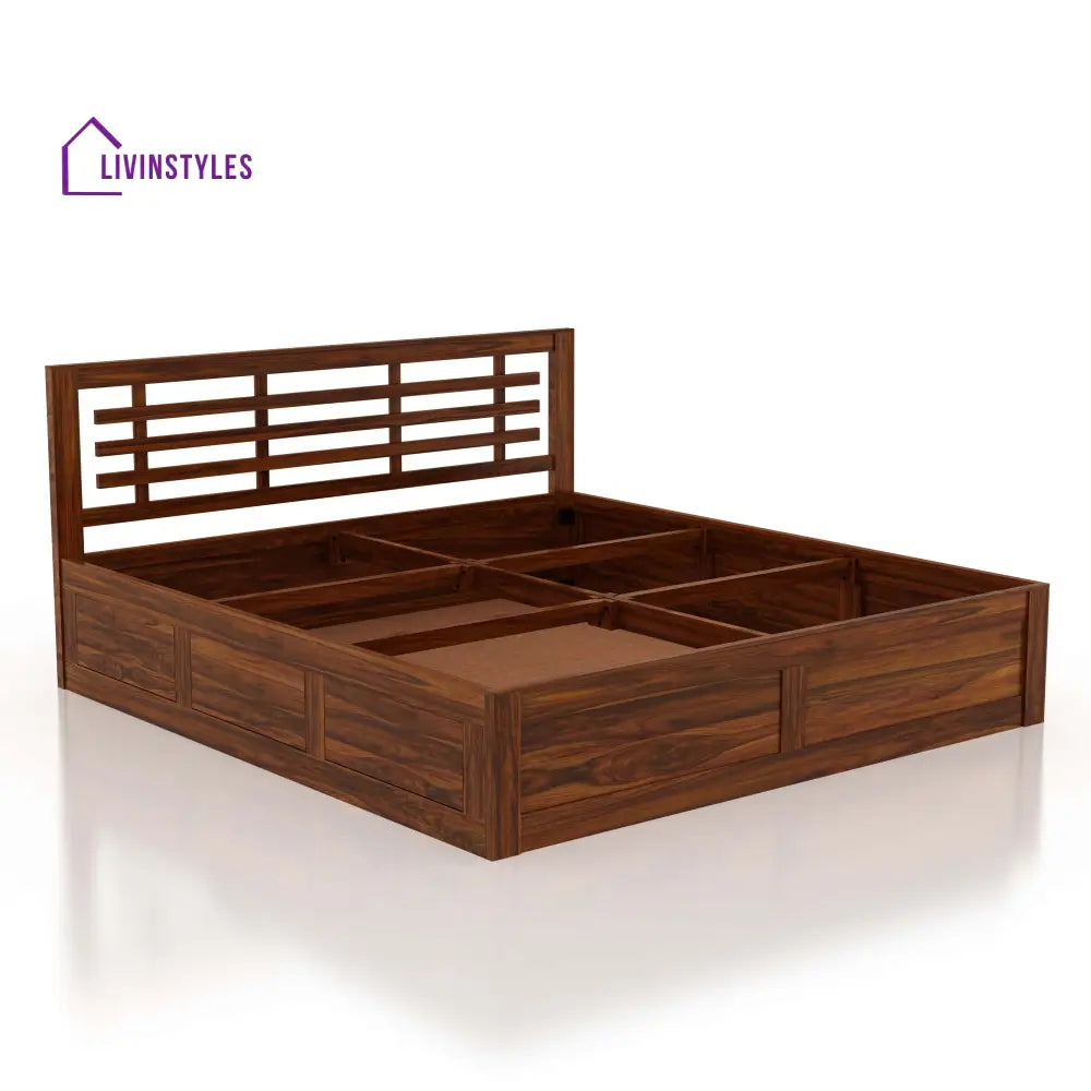 Lyon Solid Sheesham Wood Bed With Box Storage - 1 Year Warranty