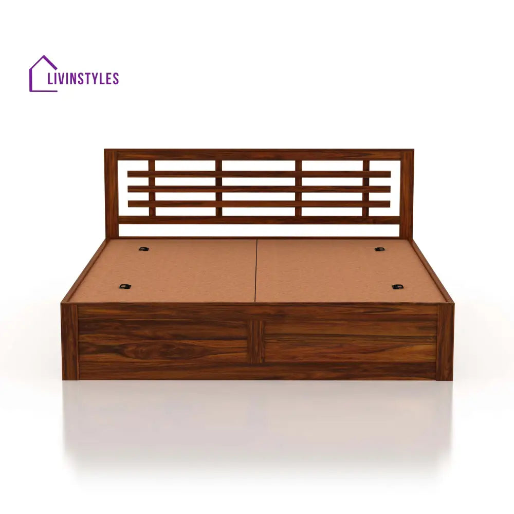 Lyon Solid Sheesham Wood Bed With Box Storage - 1 Year Warranty