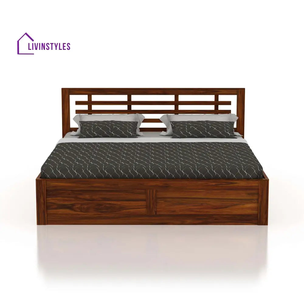 Lyon Solid Sheesham Wood Bed With Box Storage - 1 Year Warranty