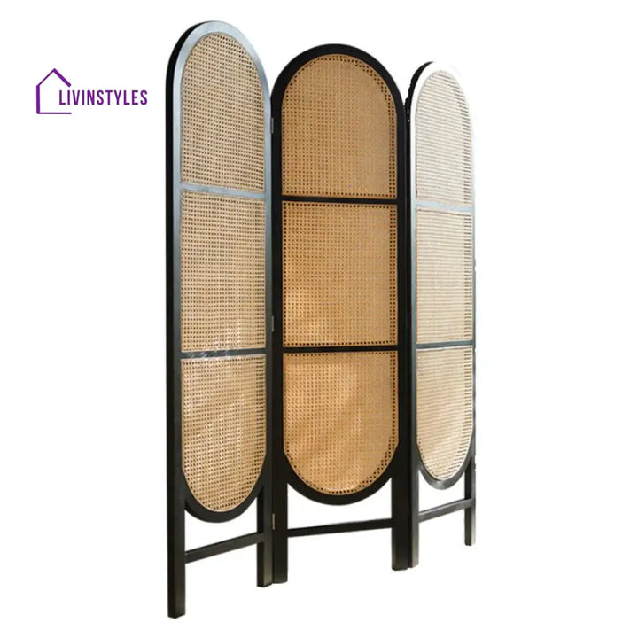 Lyra Wooden and Cane Weaving Room Partition for Living Room