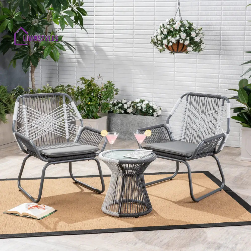 Macron Outdoor Patio Seating Set 2 Chairs And 1 Table (White + Dark Grey)