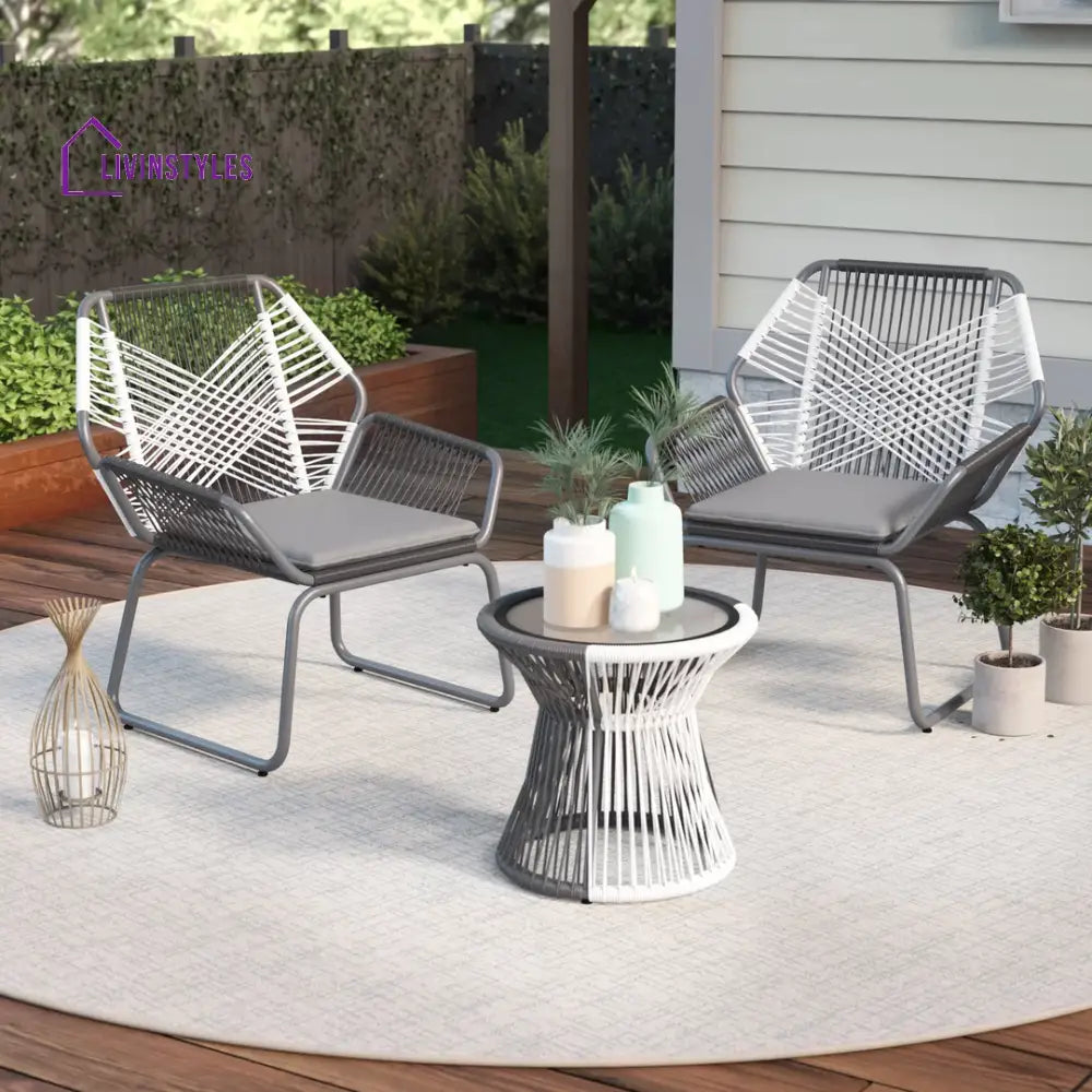 Macron Outdoor Patio Seating Set 2 Chairs And 1 Table (White + Dark Grey)