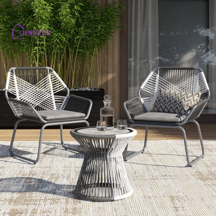 Macron Outdoor Patio Seating Set 2 Chairs And 1 Table (White + Dark Grey)