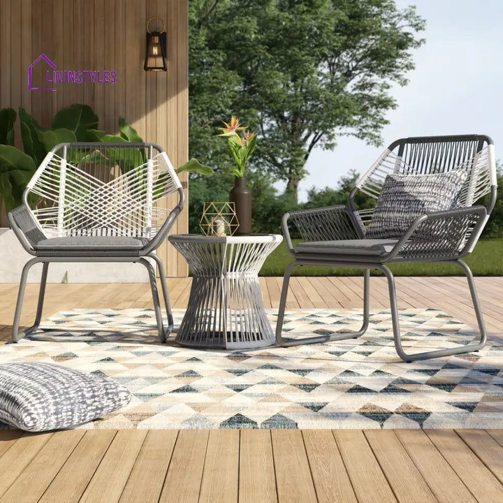 Macron Outdoor Patio Seating Set 2 Chairs And 1 Table (White + Dark Grey)