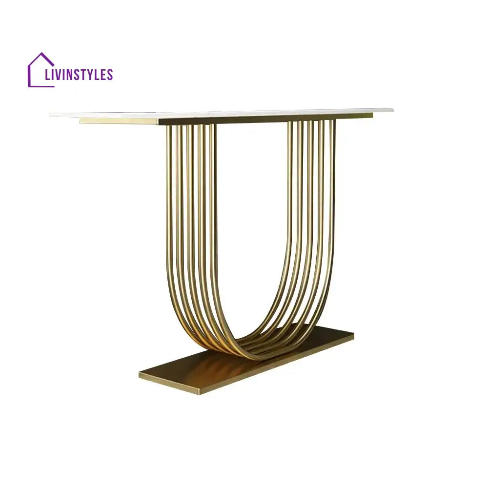 Madhu U-Shape Metal And Marble Golden Console Table