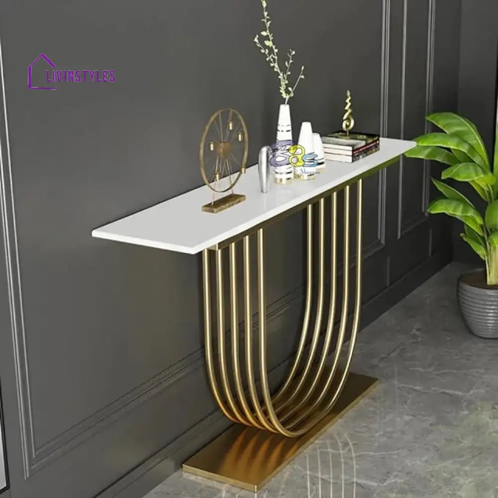 Madhu U-Shape Metal And Marble Golden Console Table