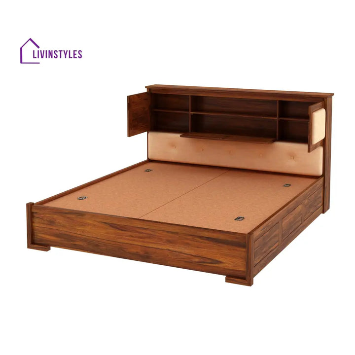 Maharaja Solid Sheesham Wood Bed With Box And Headboard Storage - 1 Year Warranty