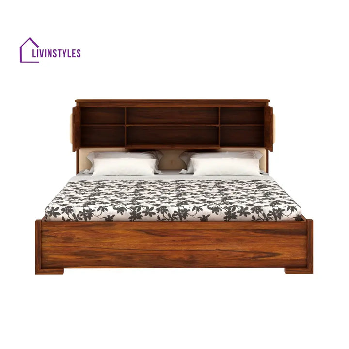 Maharaja Solid Sheesham Wood Bed With Box And Headboard Storage - 1 Year Warranty