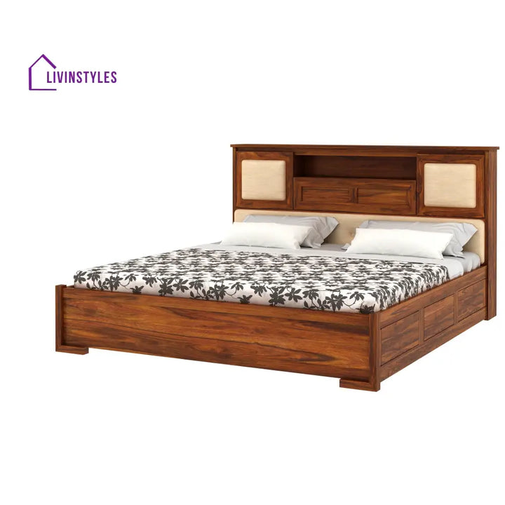 Maharaja Solid Sheesham Wood Bed With Box And Headboard Storage - 1 Year Warranty