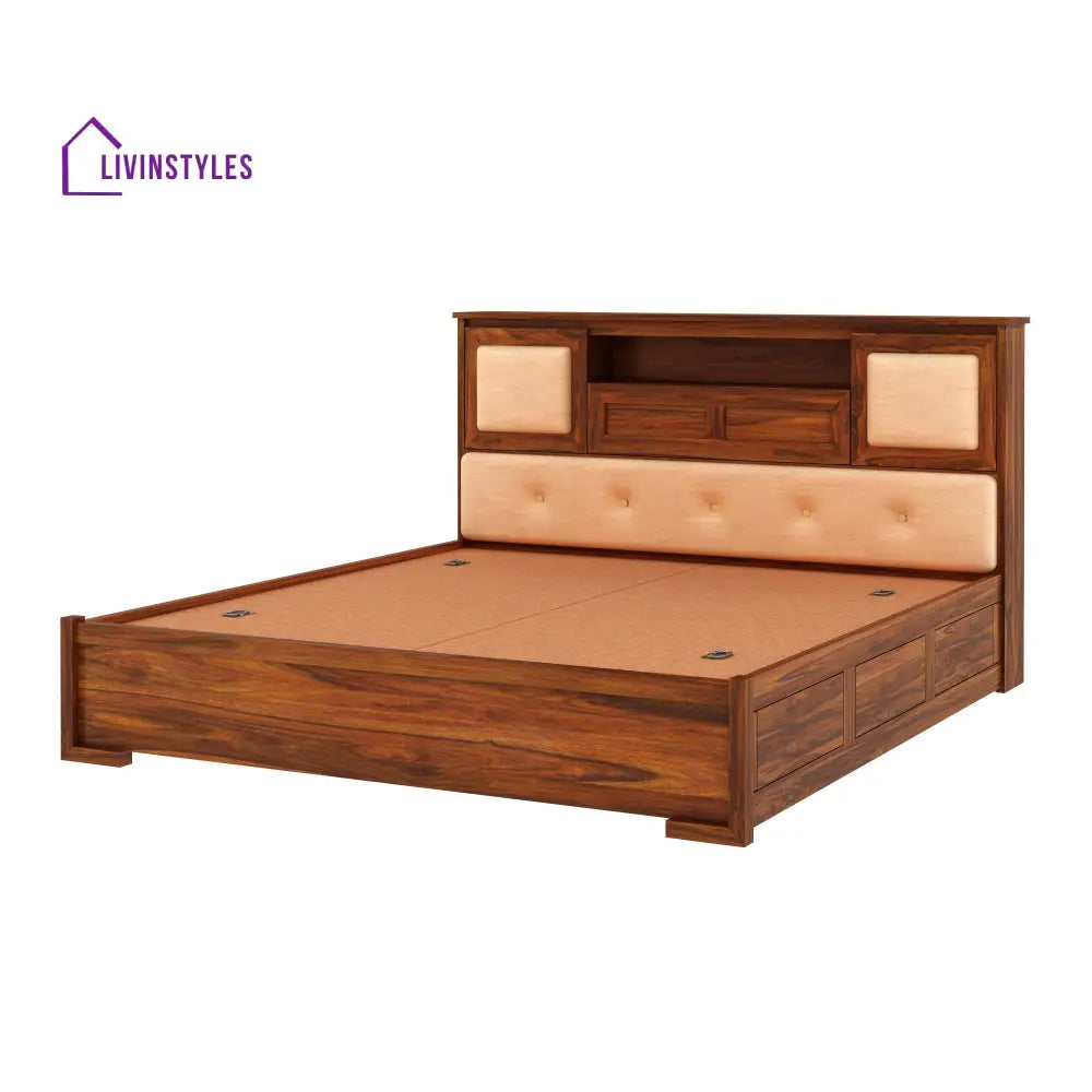 Maharaja Solid Sheesham Wood Bed With Box And Headboard Storage - 1 Year Warranty