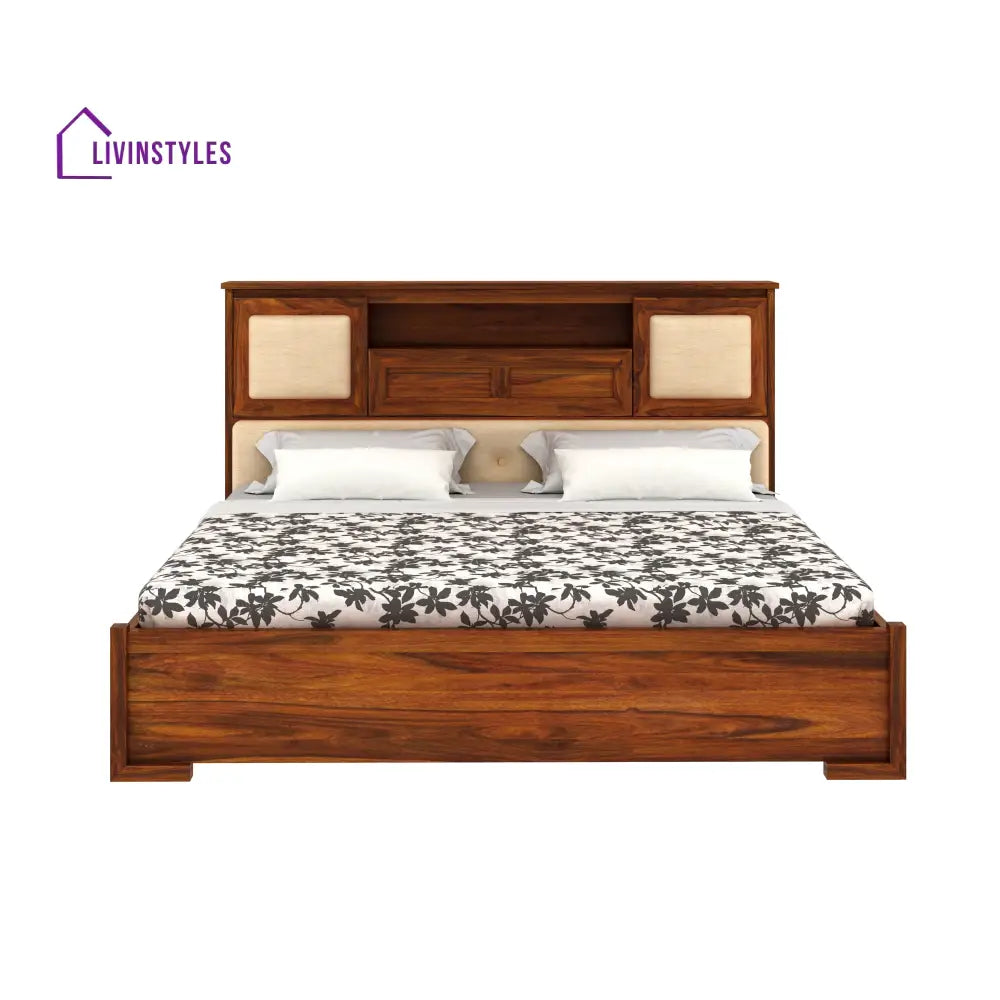 Maharaja Solid Sheesham Wood Bed With Box And Headboard Storage - 1 Year Warranty