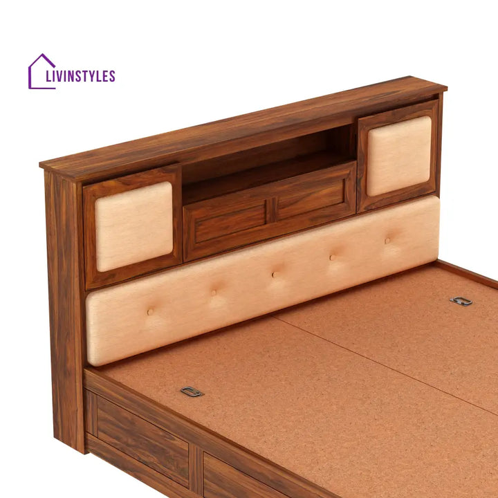 Maharaja Solid Sheesham Wood Bed With Box And Headboard Storage - 1 Year Warranty