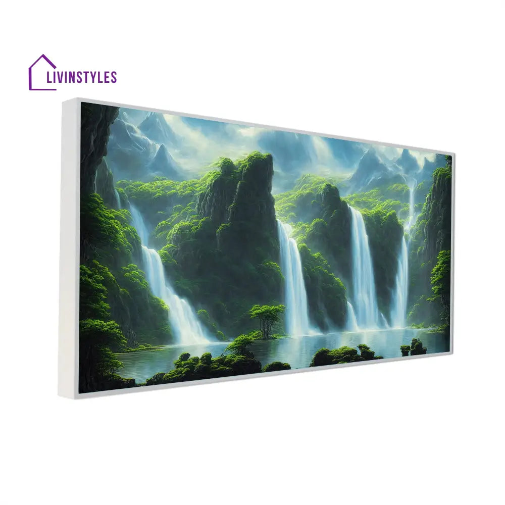 Majestic Waterfall Over Mountain Landscape Wall Painting