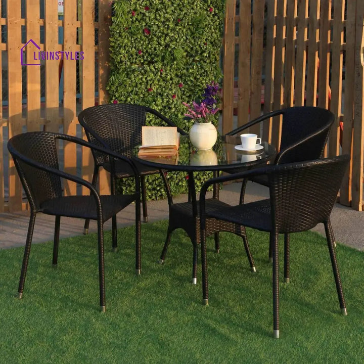 Maneela Outdoor Patio Seating Set 4 Chairs And 1 Table (Black) Coffee Sets