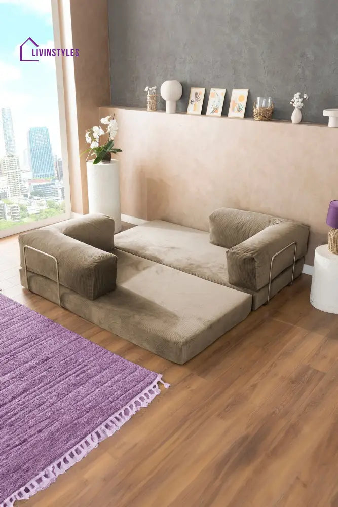 Manisha Beige Sofa Come Bed For Living Room