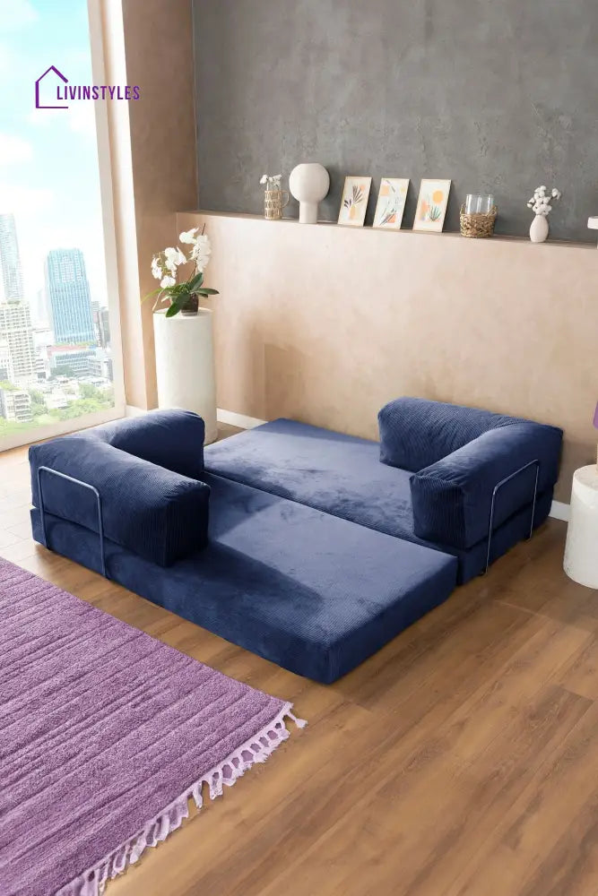 Manisha Blue Sofa Come Bed For Living Room