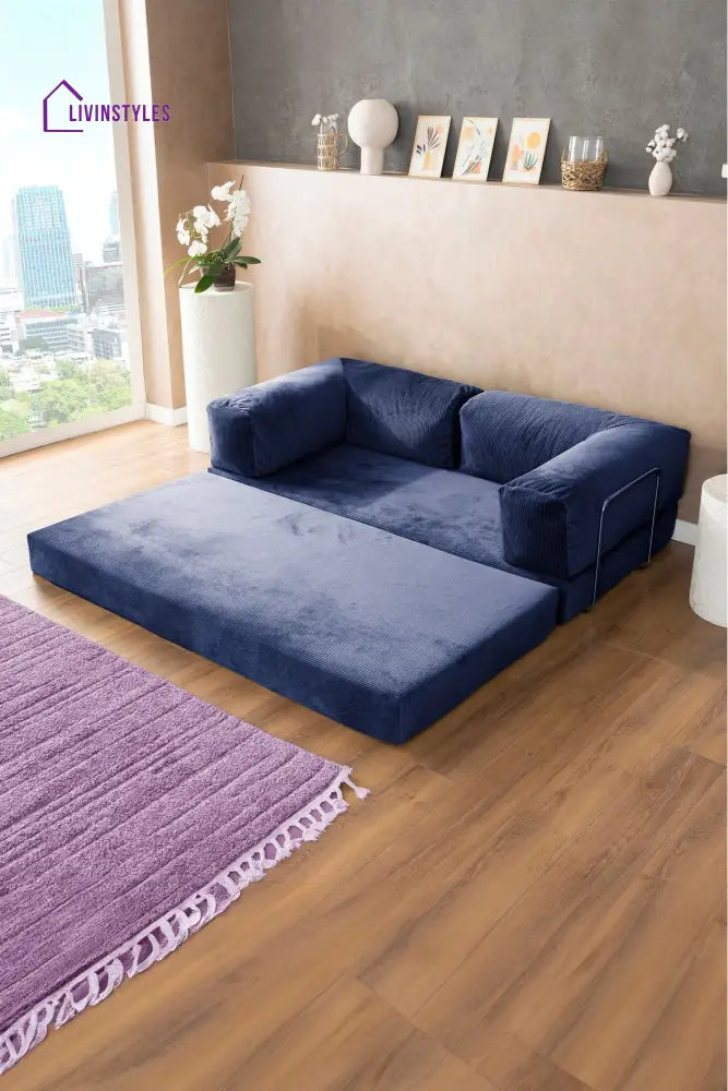 Manisha Blue Sofa Come Bed For Living Room