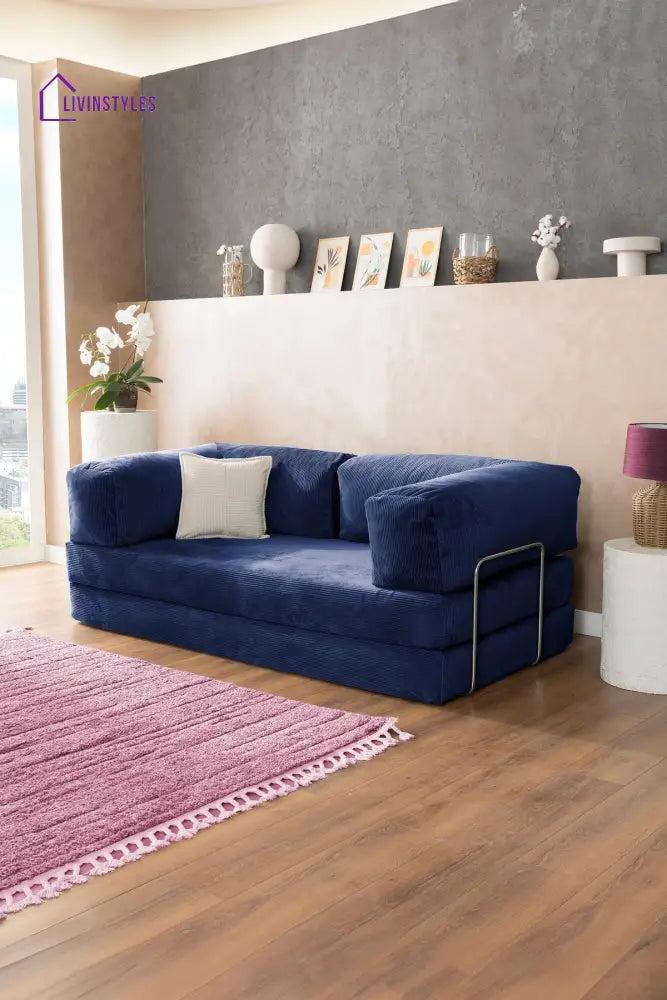 Manisha Blue Sofa Come Bed For Living Room