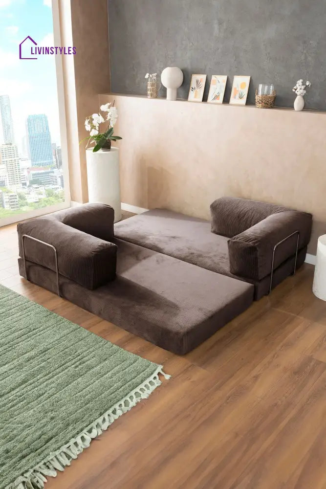 Manisha Brown Sofa Come Bed For Living Room