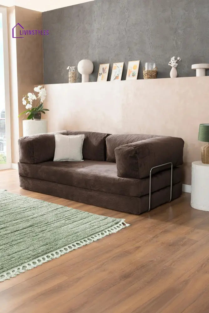 Manisha Brown Sofa Come Bed For Living Room