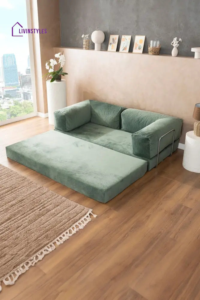 Manisha Green Sofa Come Bed For Living Room