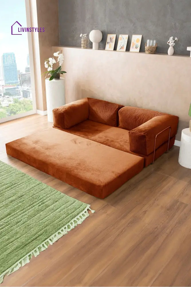 Manisha Orange Sofa Come Bed For Living Room