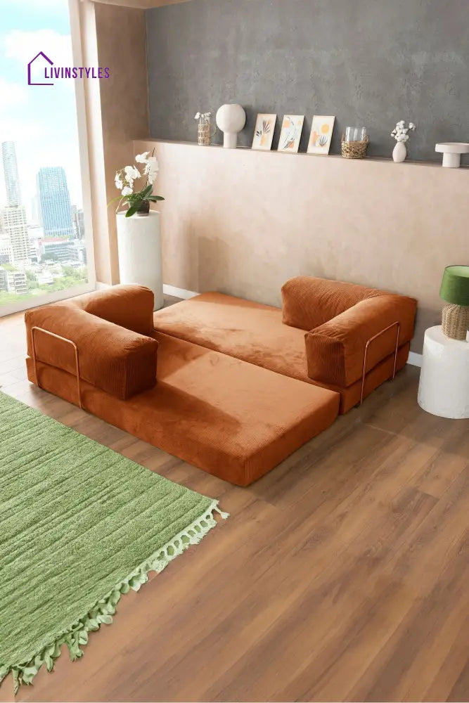 Manisha Orange Sofa Come Bed For Living Room