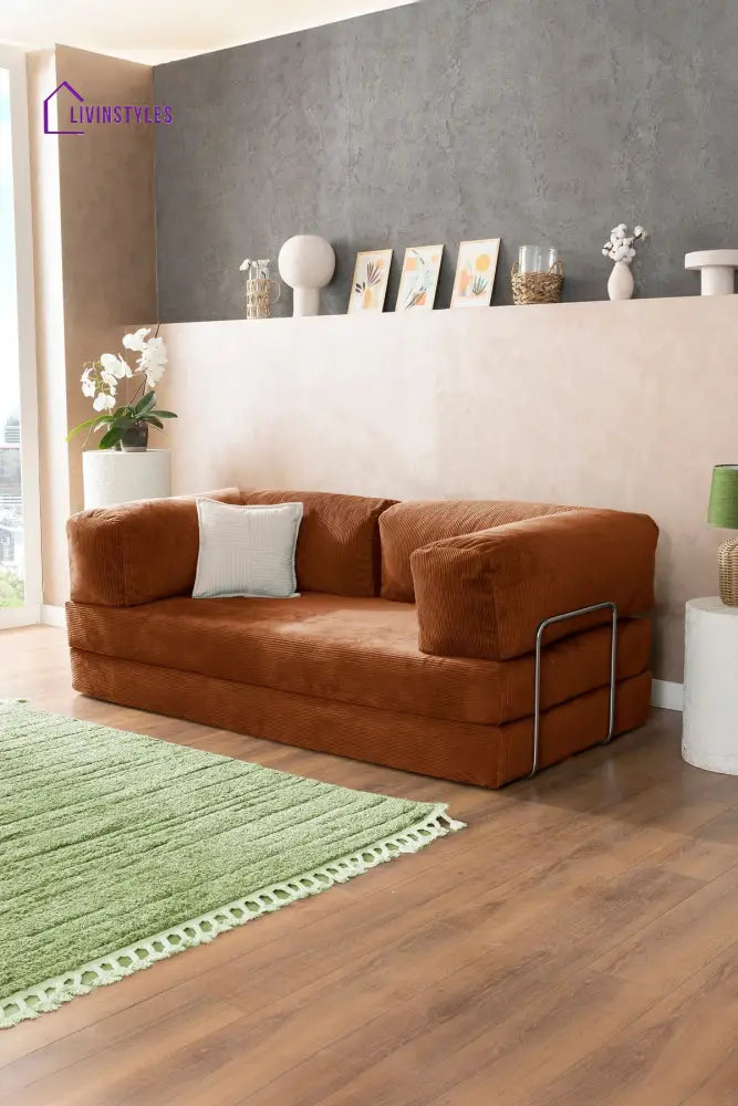 Manisha Orange Sofa Come Bed For Living Room