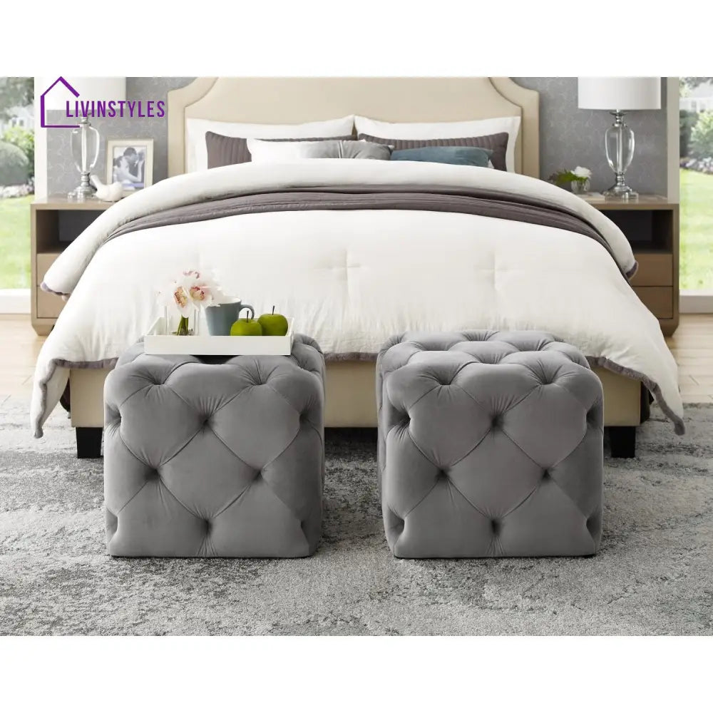 Manisha Square Ottoman - Single Velvet Grey