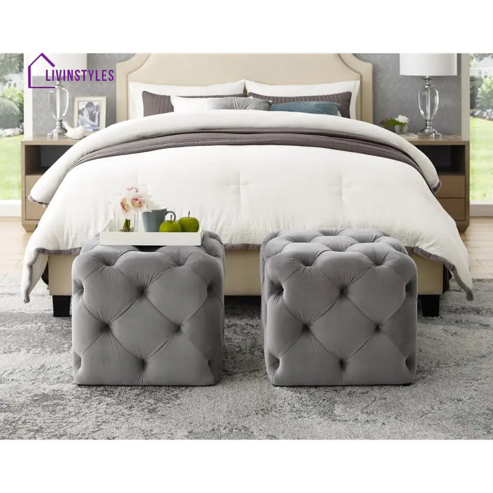 Manisha Square Ottoman - Single Velvet Grey