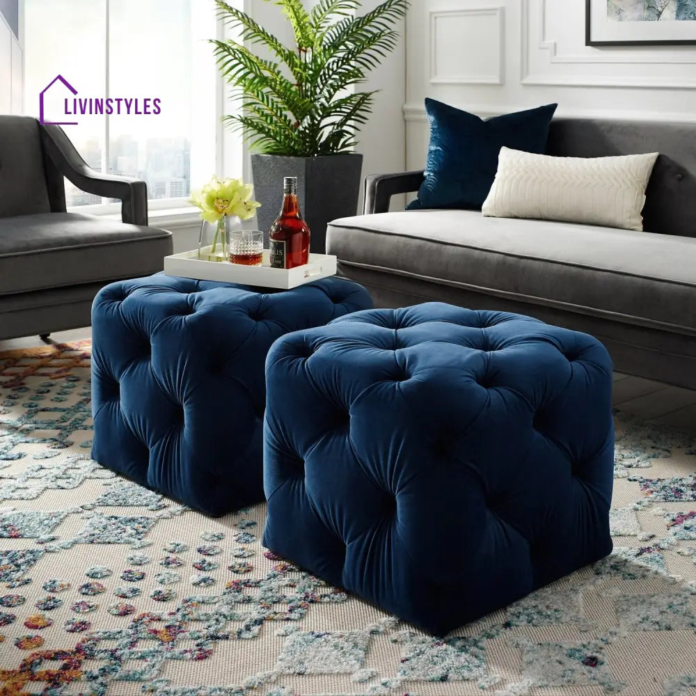 Manisha Square Ottoman - Single Velvet Navy