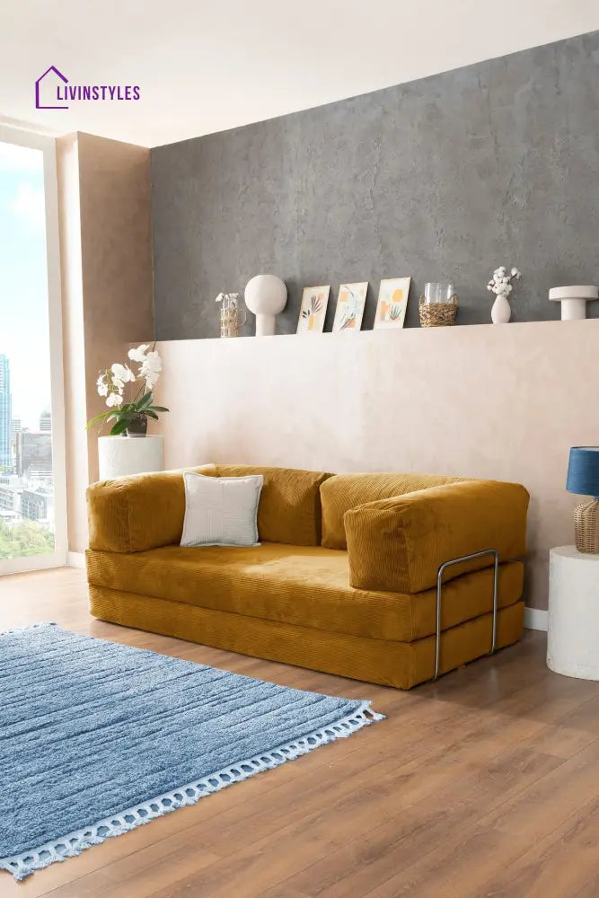 Manisha Yellow Sofa Come Bed For Living Room