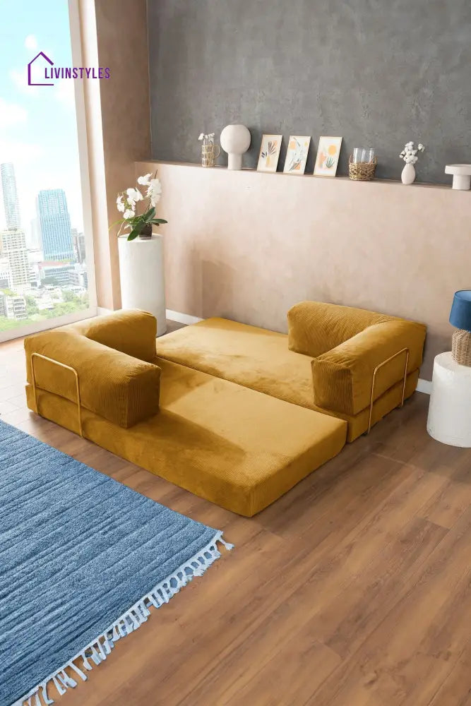 Manisha Yellow Sofa Come Bed For Living Room