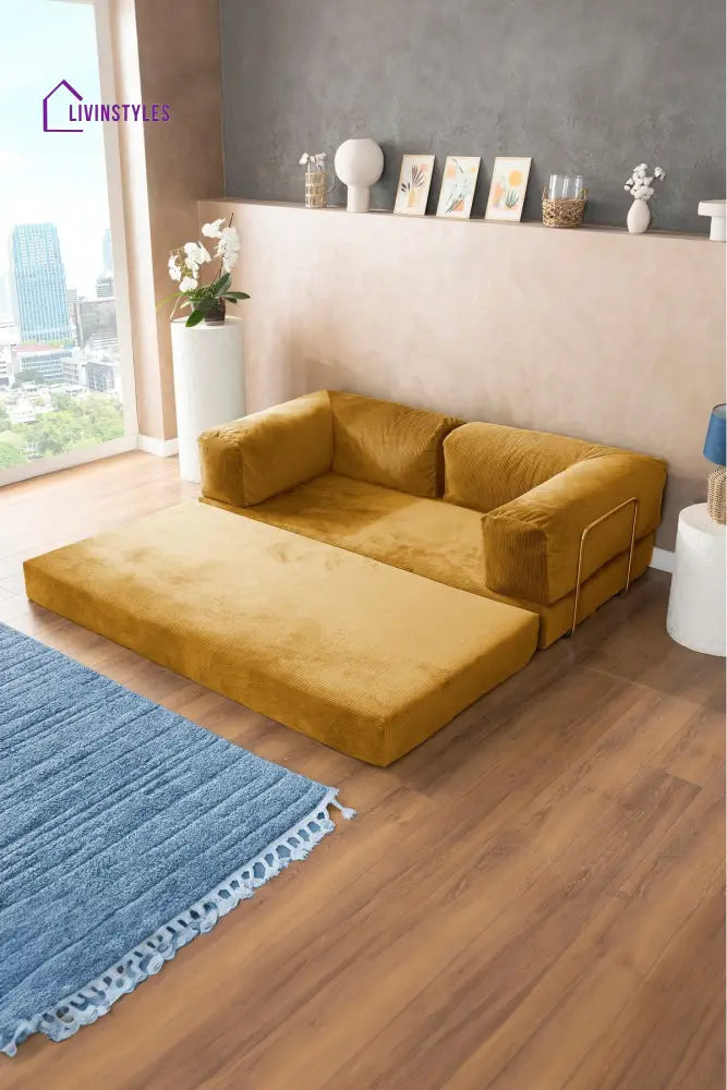 Manisha Yellow Sofa Come Bed For Living Room