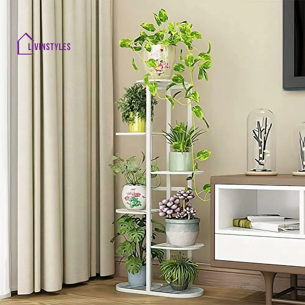 Manjeet Metal Gold Plant Stand For Balcony White