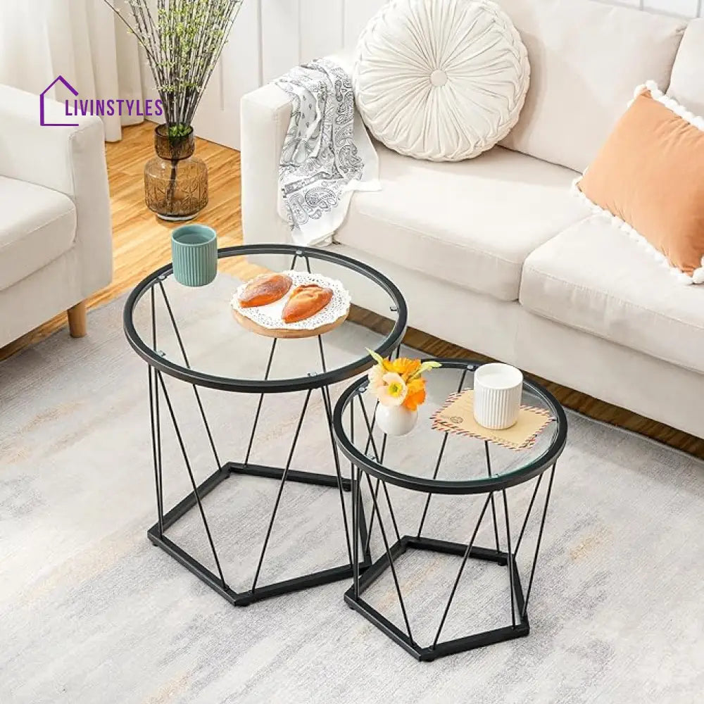 Manoj Round Glass Coffee Table For Living Room - Set Of 2