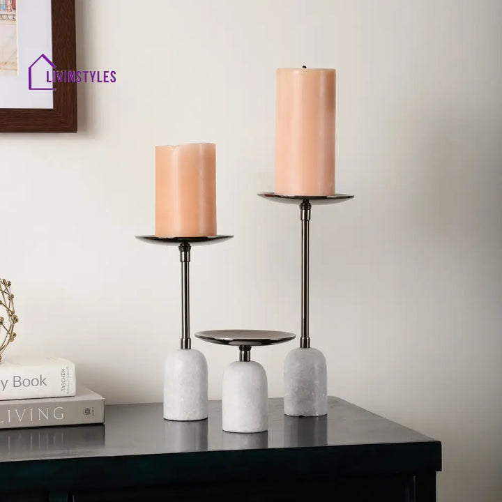 Marble Pri Pillar Candle Black Set Holder